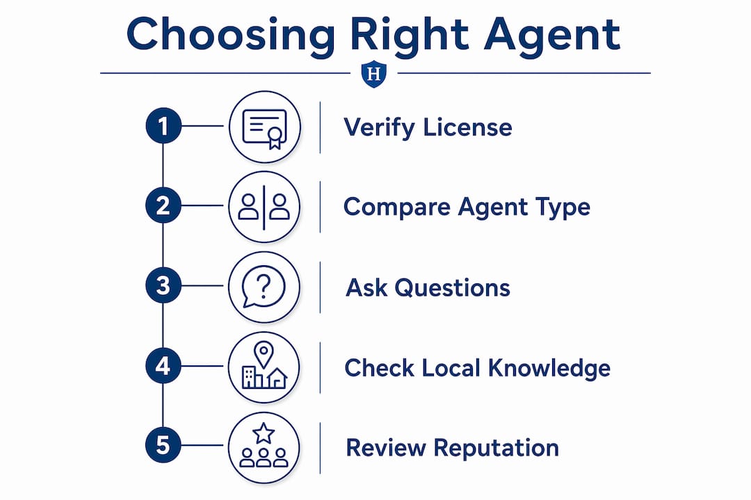 Infographic illustrating insurance agent selection steps