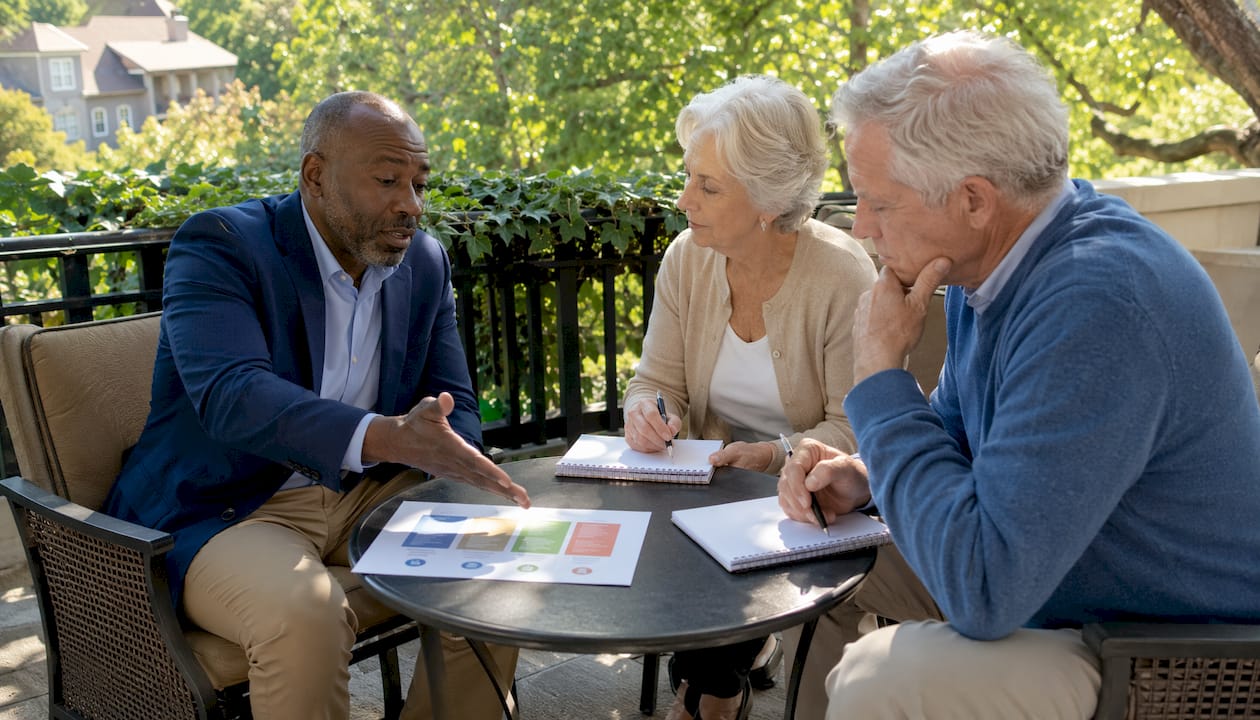 Homeowner discussing replacement coverage with agent