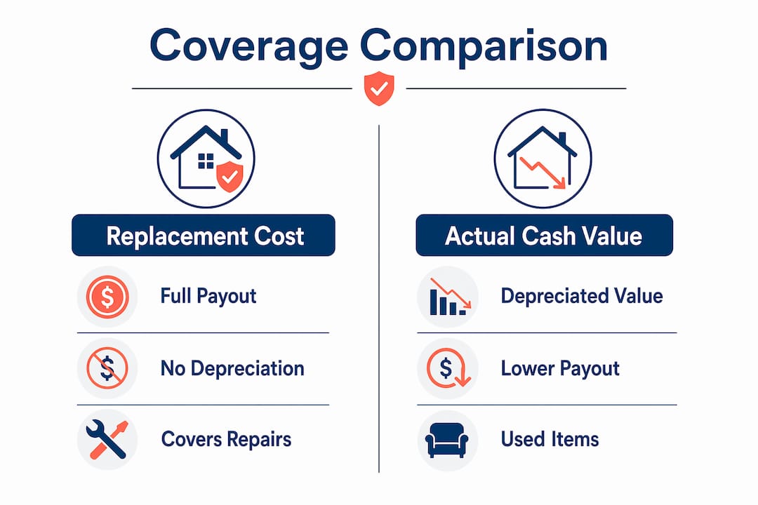 Infographic comparing replacement cost and actual cash value