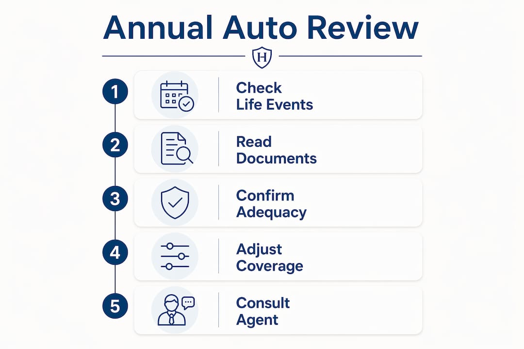 Infographic showing steps to review auto insurance