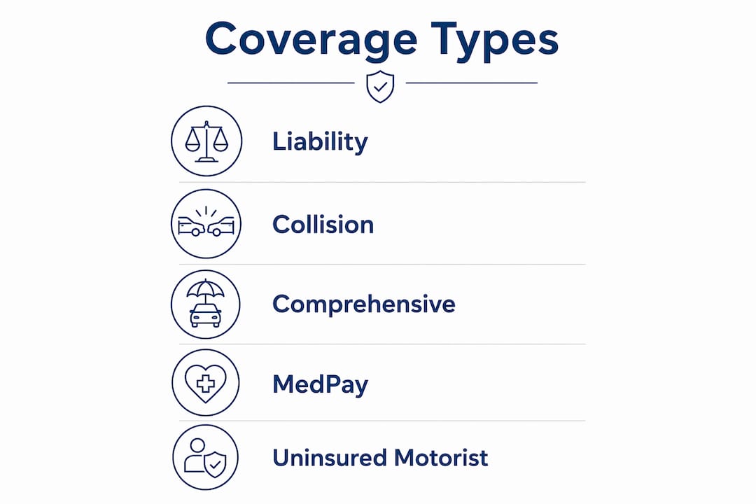 Infographic showing main motorcycle insurance coverage types