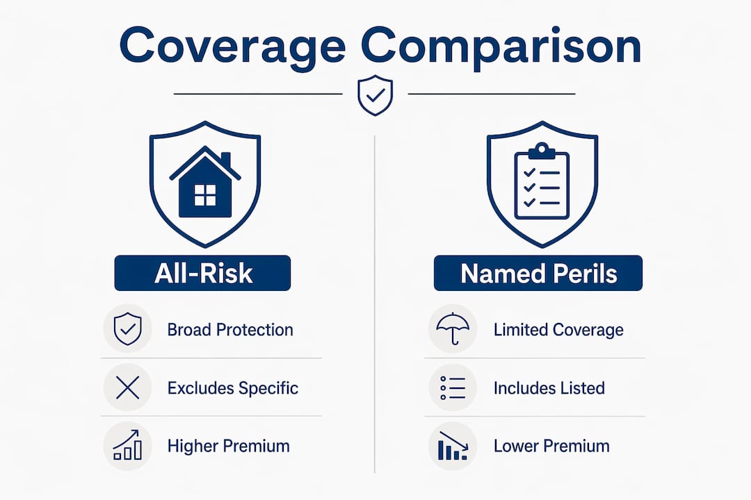 Infographic comparing all-risk and named-perils coverage