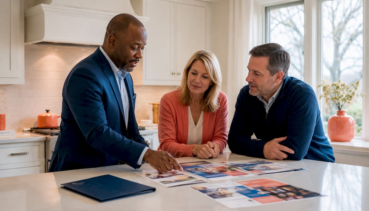 Insurance agent advising clients about moving insurance