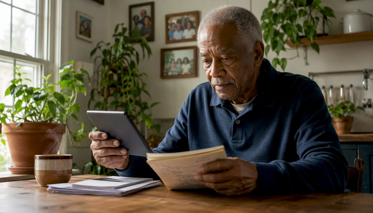 Senior man reviewing personal property inventory