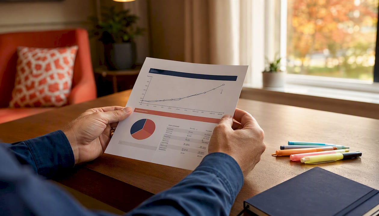 Close-up of hands holding loan projection paper