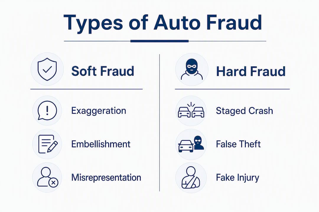 Infographic illustrating soft fraud vs hard fraud types