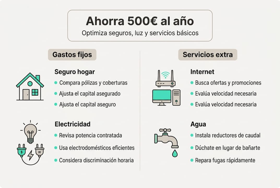 Infografía con los puntos clave para reducir los gastos en el hogar