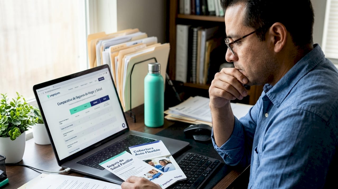 Hombre revisando y analizando distintas opciones de seguros médicos