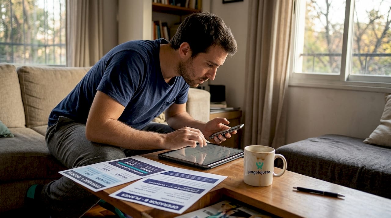 Hombre revisando y comparando ofertas de internet y móvil para elegir la mejor opción