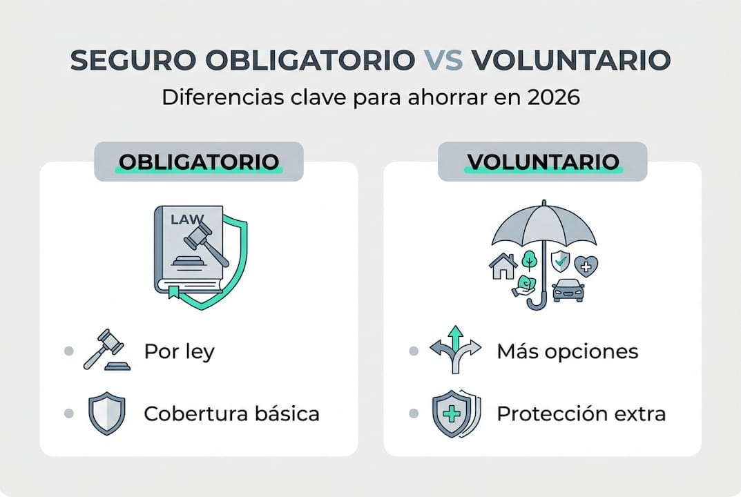 Infografía: diferencias clave entre el seguro obligatorio y el seguro voluntario
