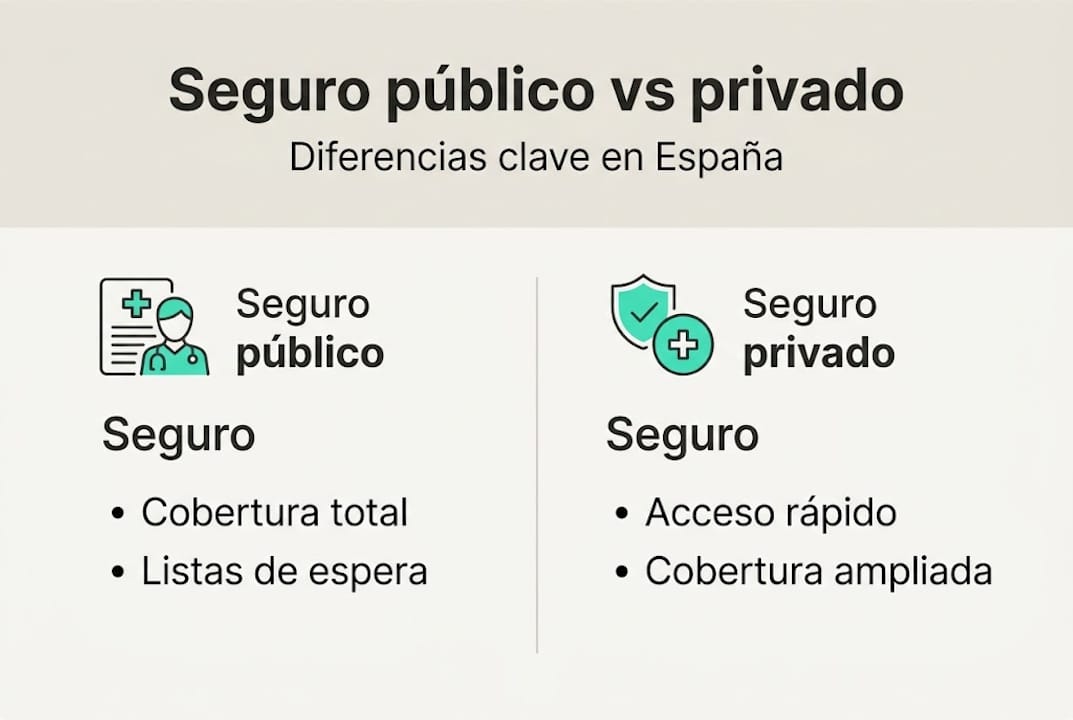 Infografía comparativa: diferencias clave entre el seguro médico público y el privado