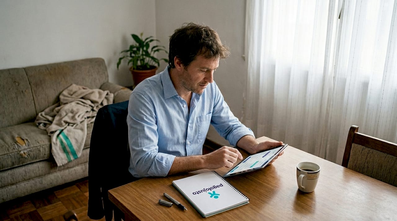Hombre revisando y comparando diferentes seguros de salud desde la comodidad de su hogar