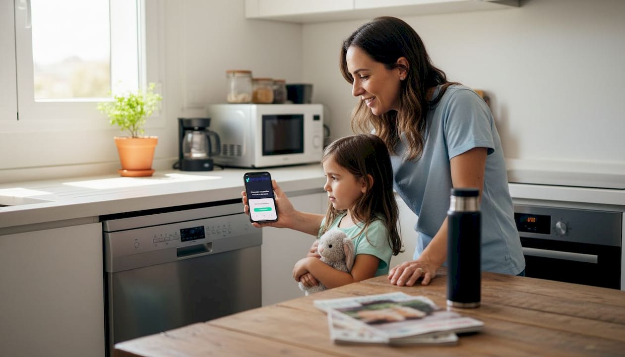 Una familia aprovecha para programar el lavavajillas y así ahorrar energía en casa.