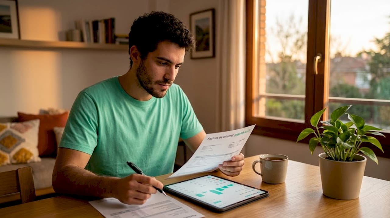 Persona revisando y comparando las tarifas de su servicio de internet en casa