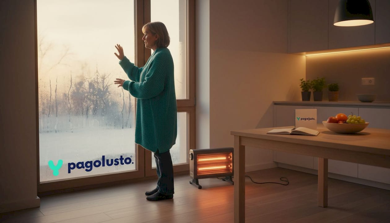Mujer comprobando pérdida de calor en ventana