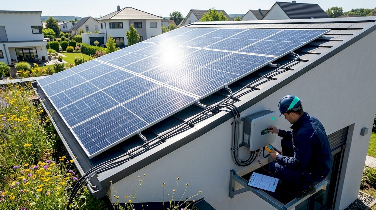 Instalación de placas solares en el techo de una vivienda
