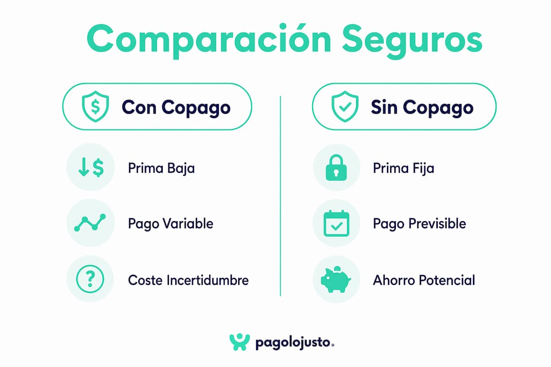 Comparativa visual de seguros médicos: con copago vs. sin copago