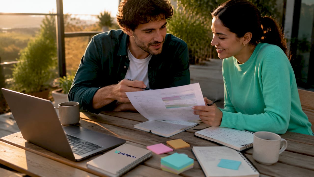 Personas revisando y comparando opciones de seguros en una oficina