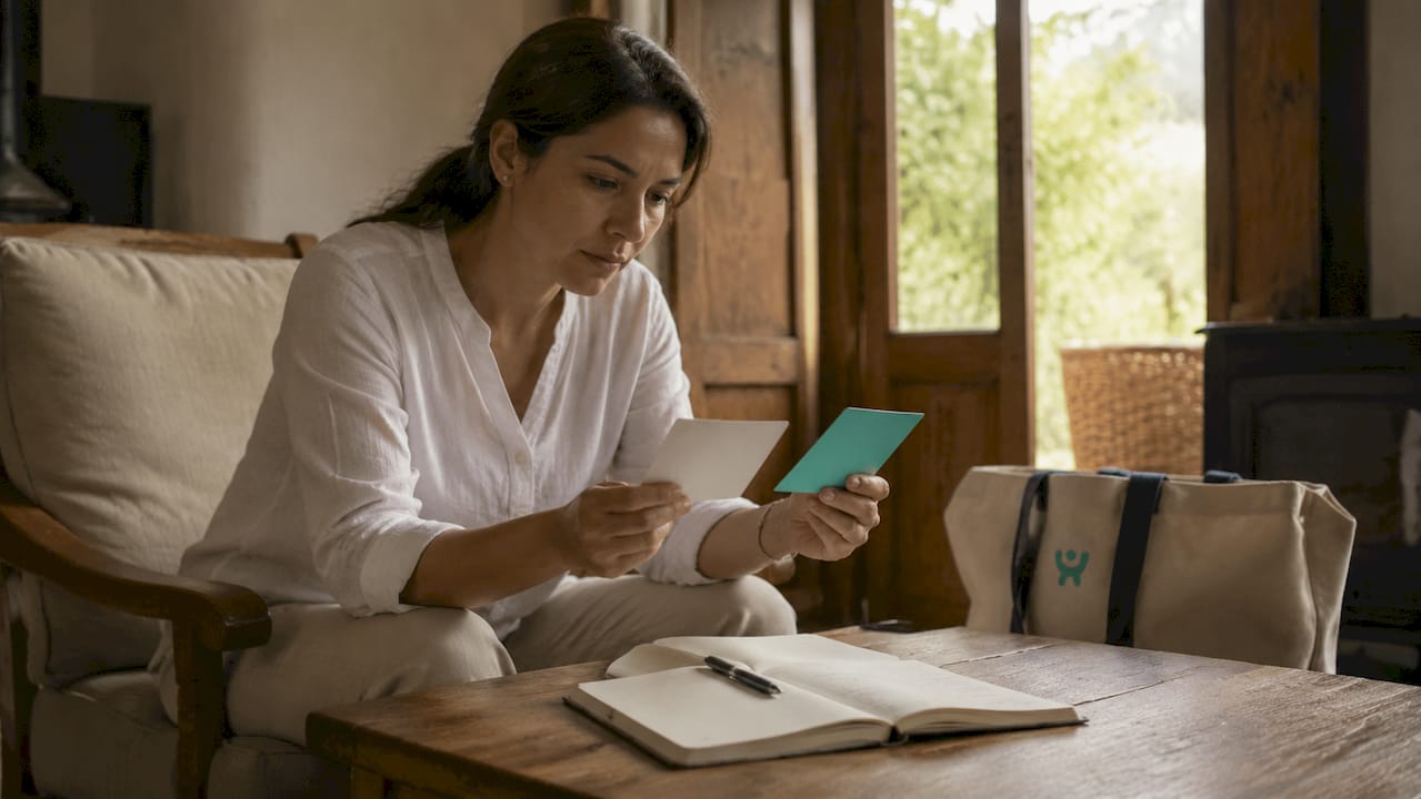 Mujer revisando y comparando opciones de seguros de salud para elegir la que mejor se adapta a sus necesidades.