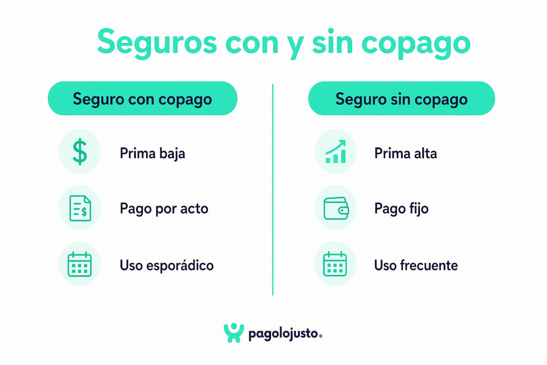 Comparativa visual de seguros médicos: principales diferencias entre pólizas con copago y sin copago