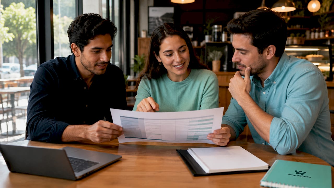 Varios directivos se pasan papeles durante una reunión de trabajo.