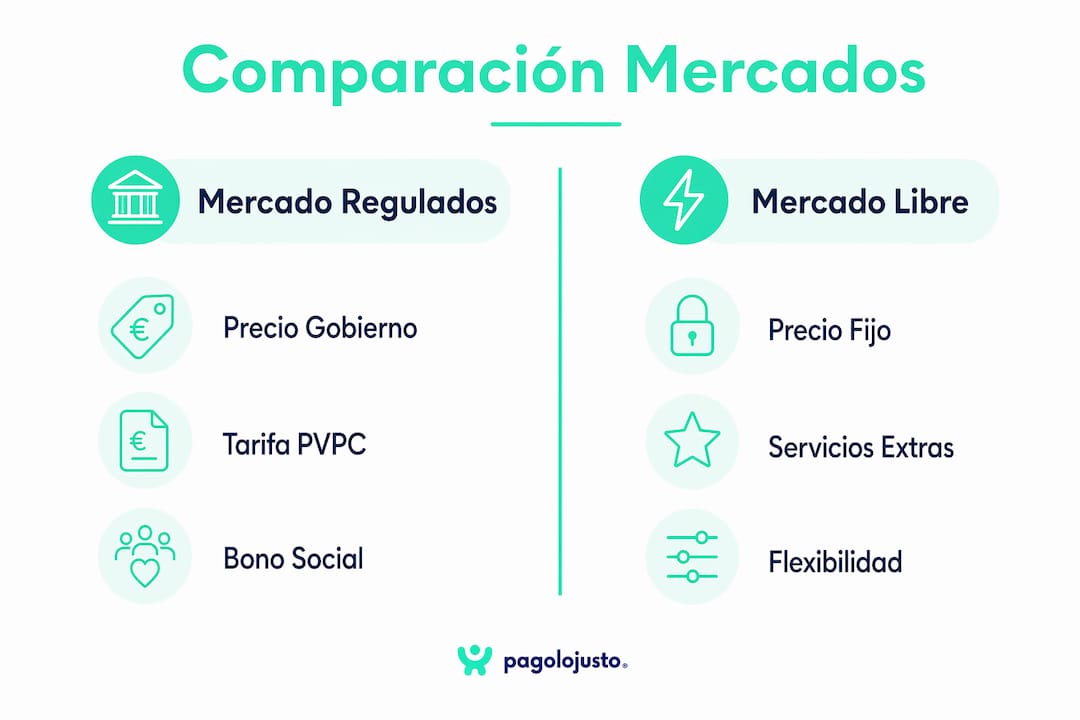 Infografía sobre las diferencias entre el mercado libre y el mercado regulado de la electricidad