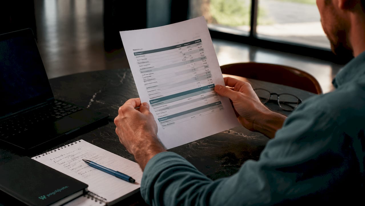 Manos revisando descuentos de nómina sobre la mesa