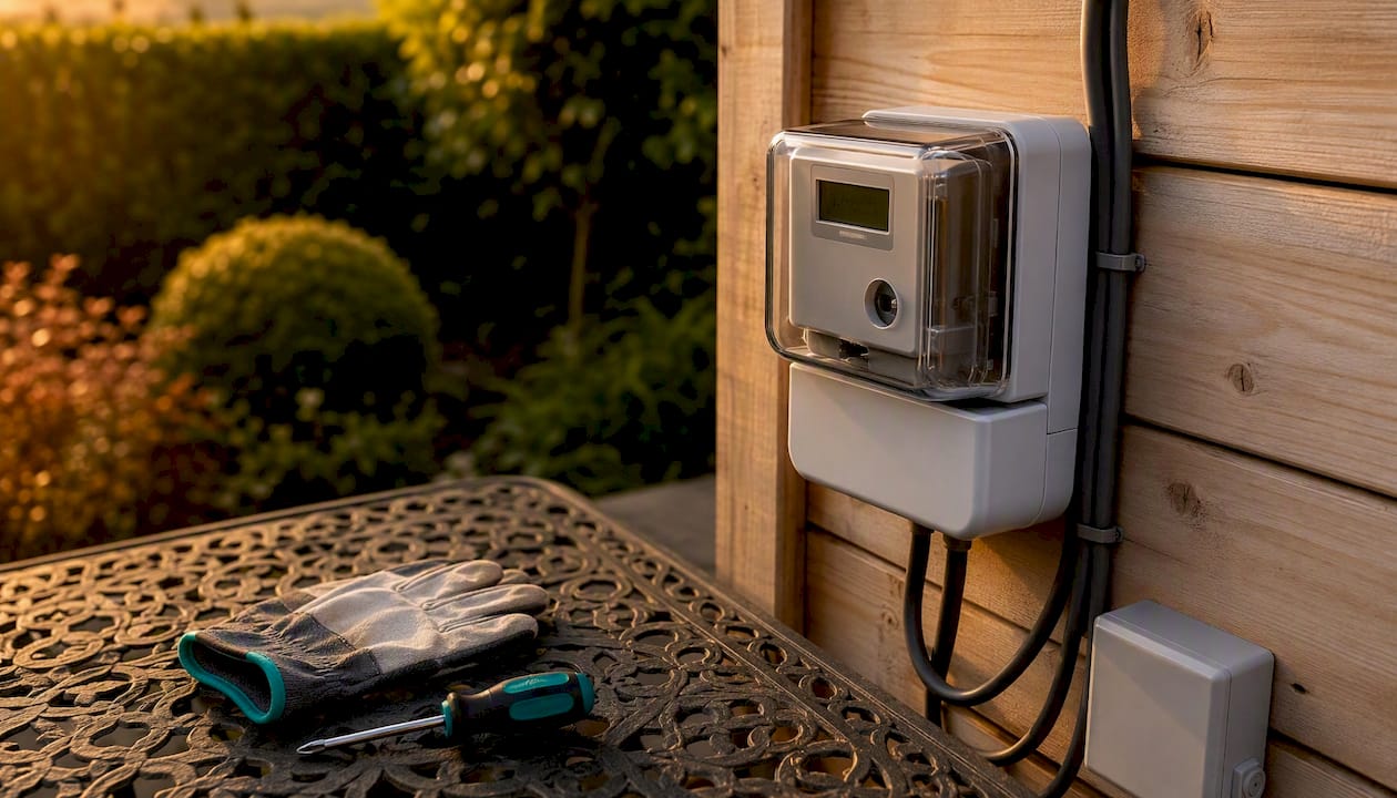 Contador de luz en casa junto a herramientas para regular la potencia eléctrica