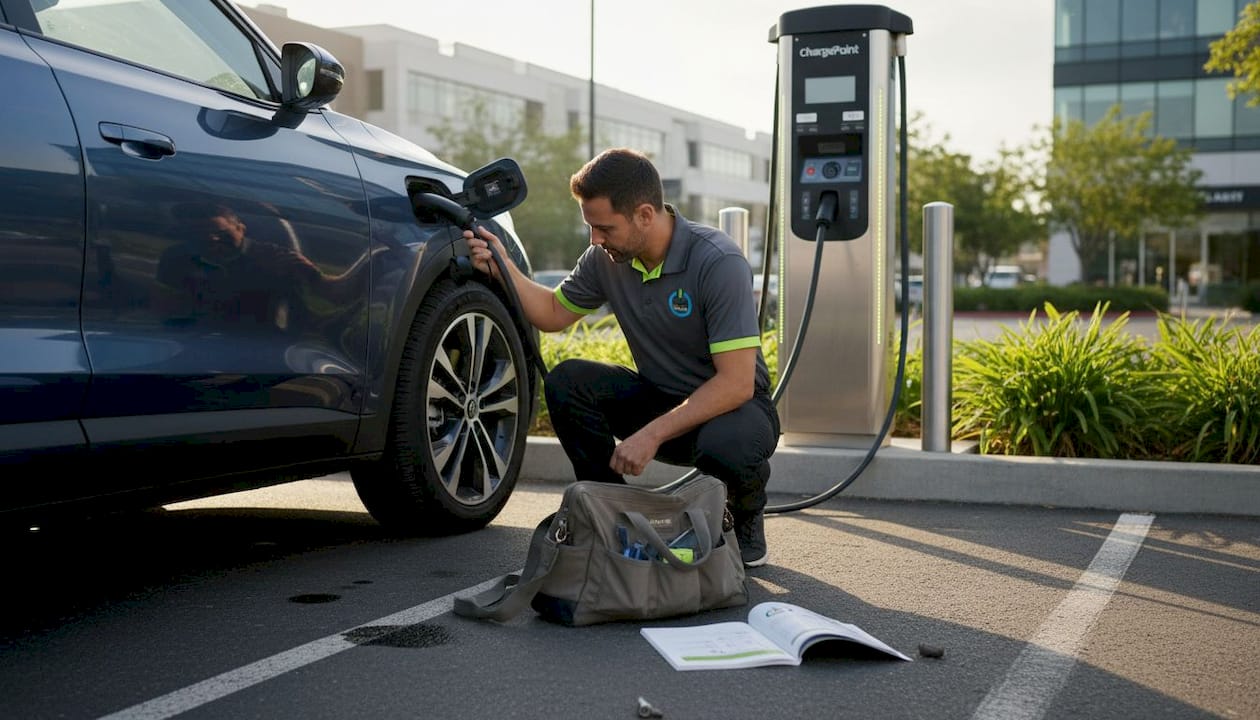 Installer setting up DC fast EV charger