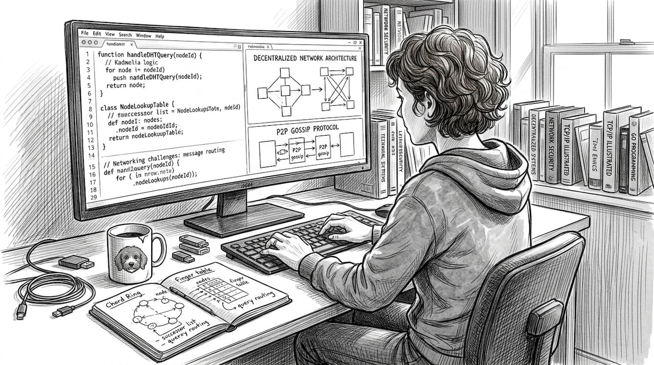 Engineer coding decentralized networking challenges