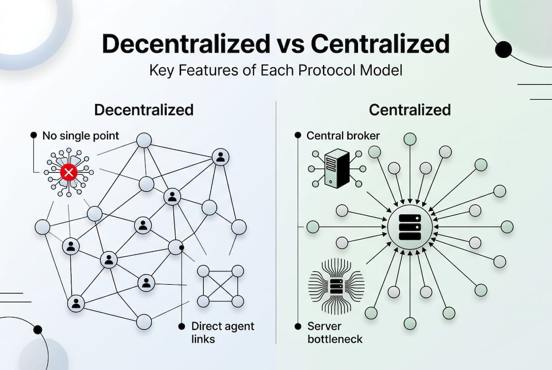 Infographic comparing decentralized and centralized features