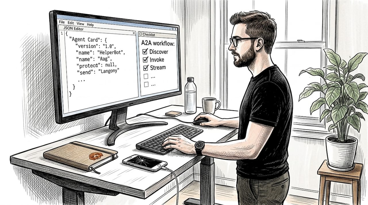 Developer reviews A2A agent card workflow