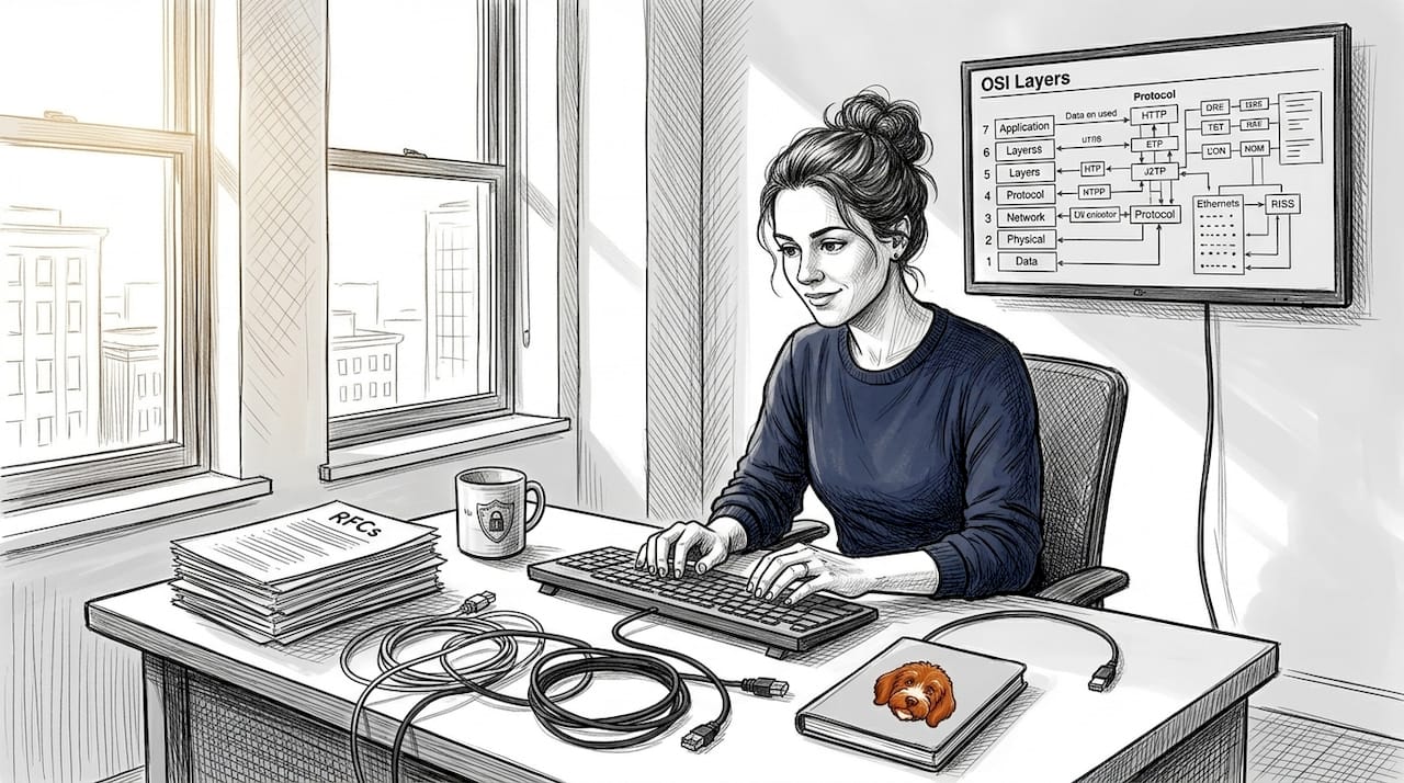 Engineer reviewing secure protocol diagrams