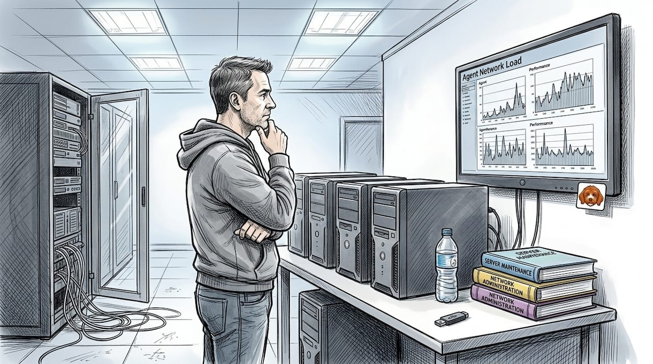 IT specialist examining agent network scaling