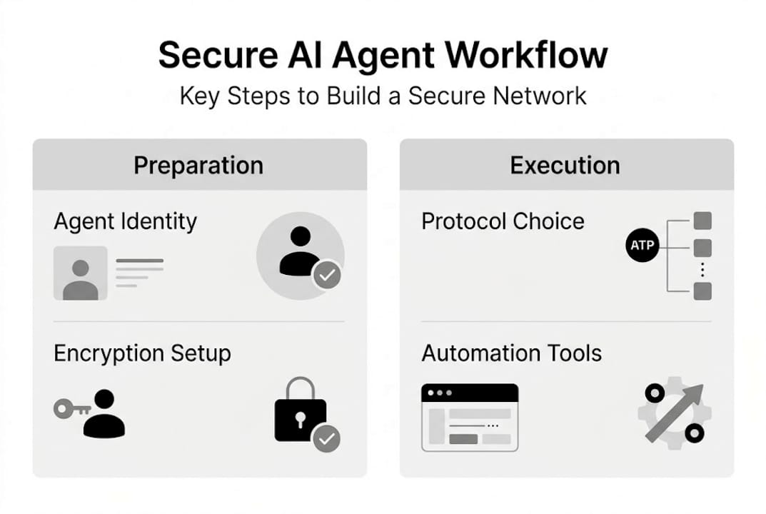 Infographic with secure AI networking workflow steps