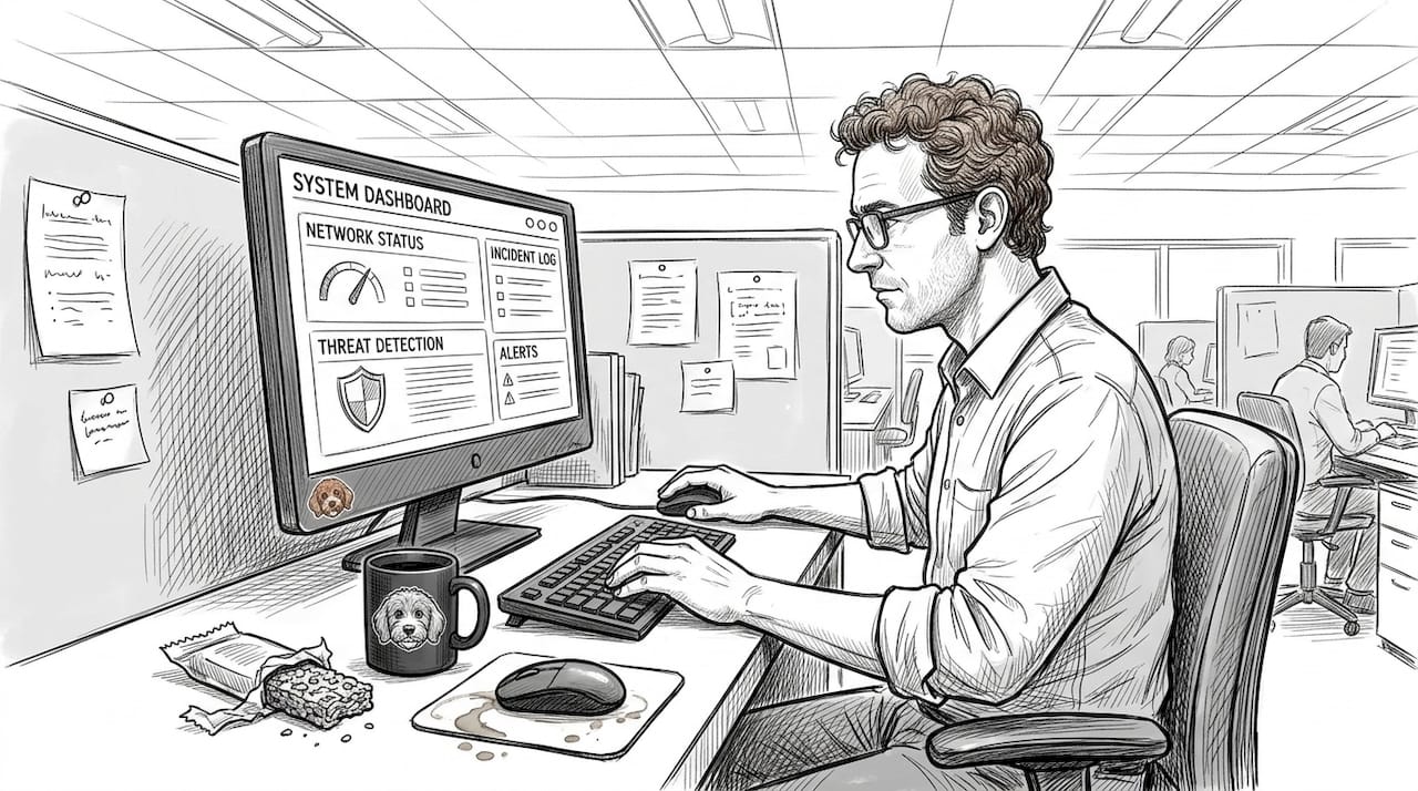 IT professional updating network security dashboard