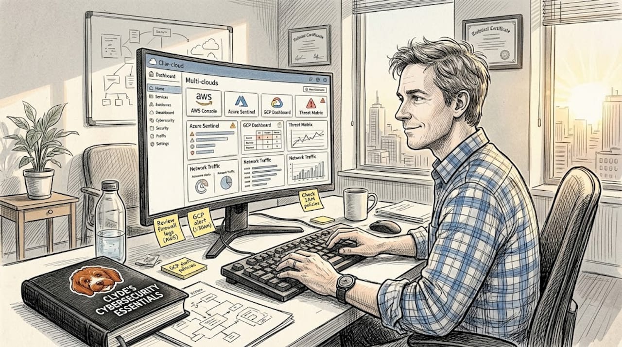 Analyst monitors AI agent network in office