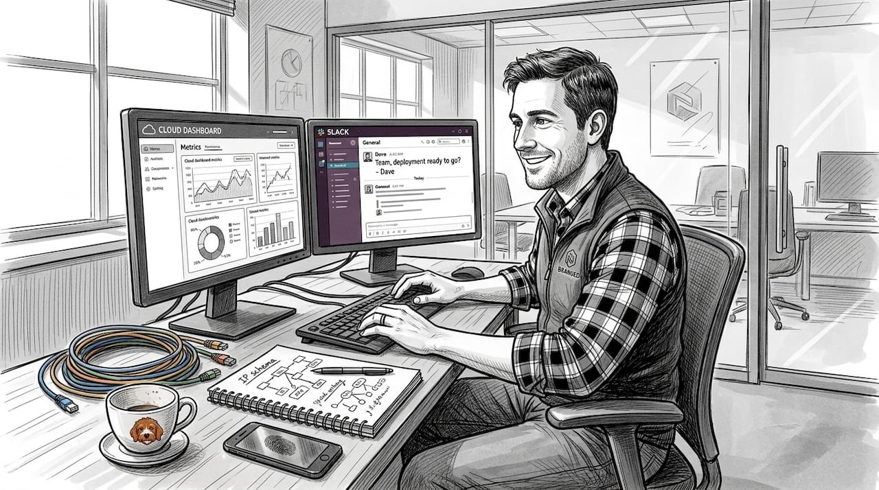 Engineer working on cloud networking dashboard