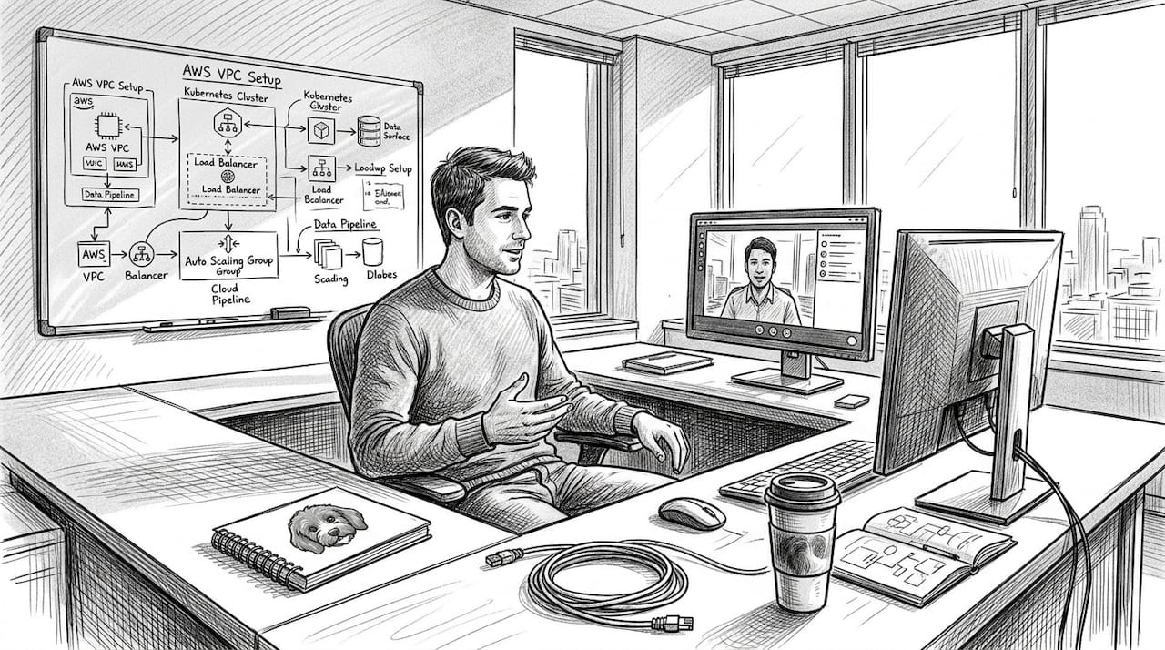 Engineer working in sunny office on networking