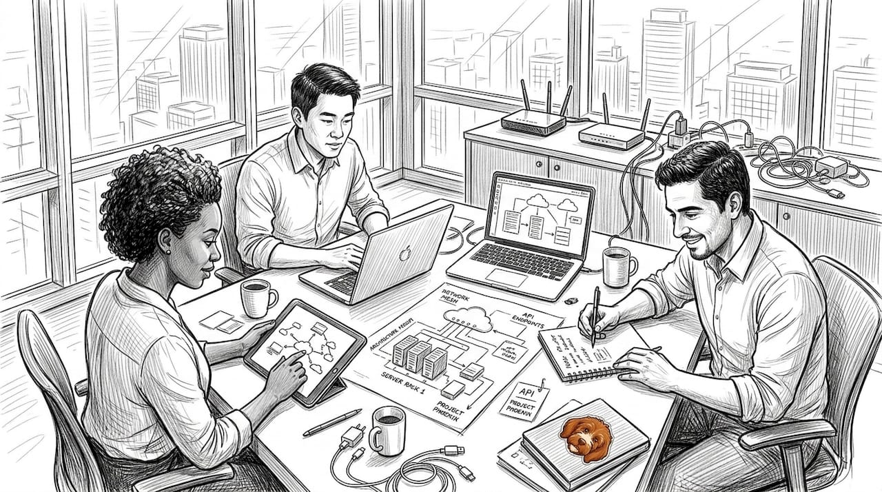 Team collaborating on agent network diagrams