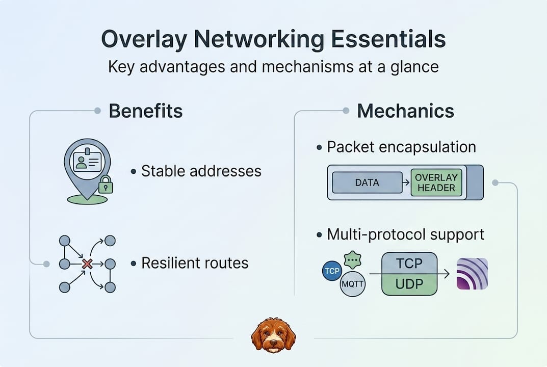 Infographic outlining overlay networking key features