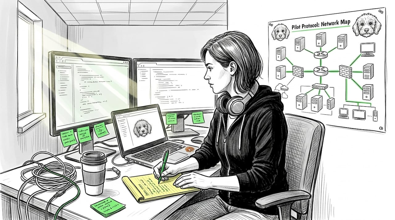 Cybersecurity engineer working at networked desk