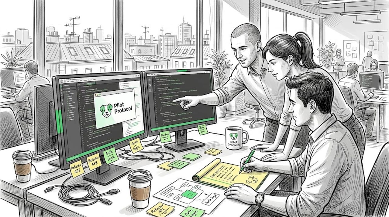 Developers collaborating on decentralized protocol design