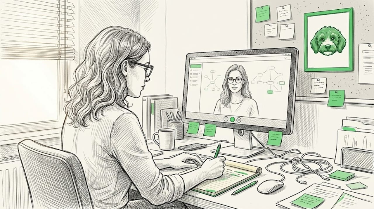 Engineer working on P2P AI connection at home desk