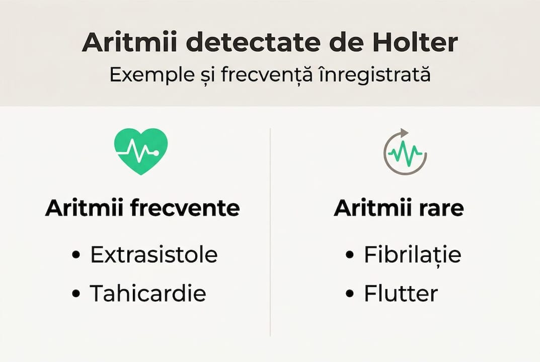 Infografic despre principalele tipuri de aritmii identificate cu ajutorul monitorizării Holter