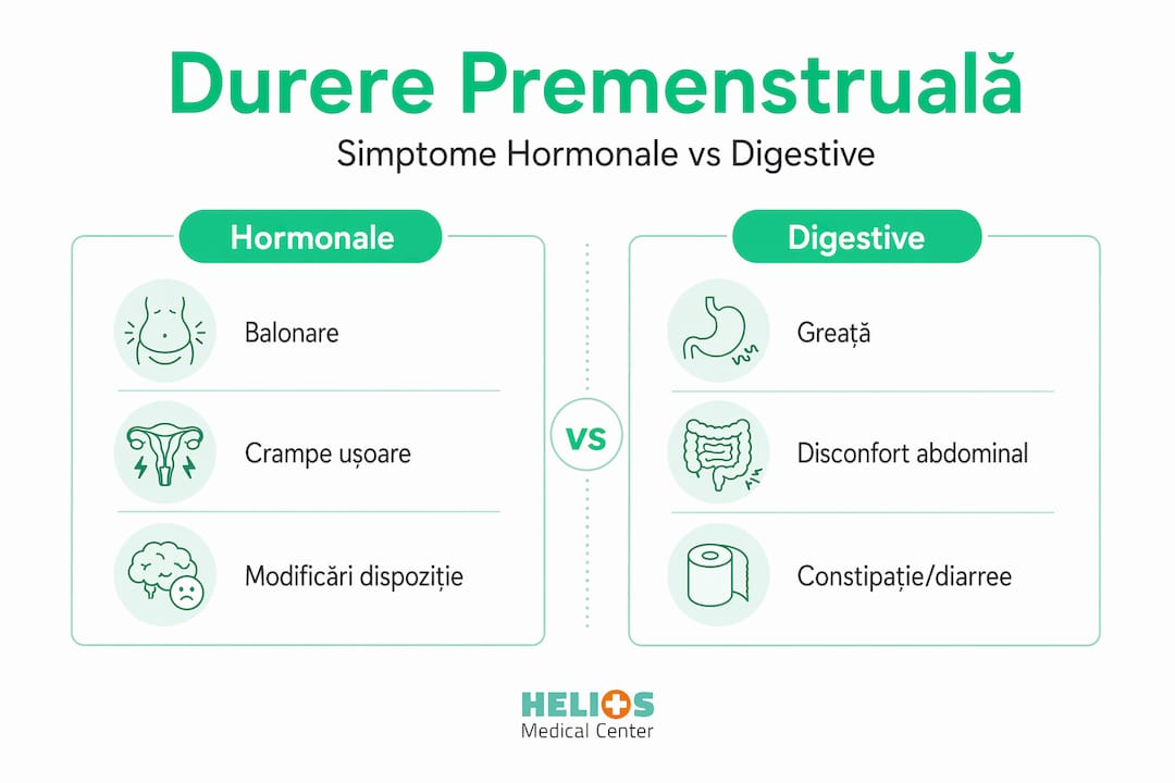 Infografic: diferențele dintre simptomele hormonale și cele digestive înainte de menstruație
