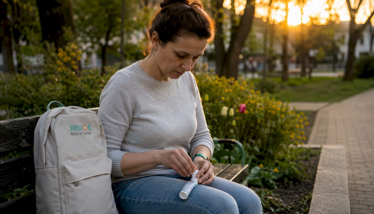 Un farmacist desface un tub de cremă antifungică, pregătit să o ofere unui client.