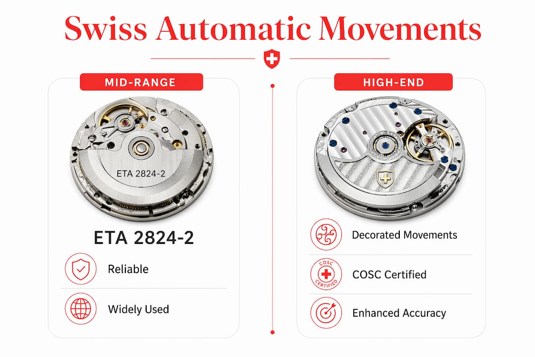 Infographic comparing Swiss automatic watch movement types