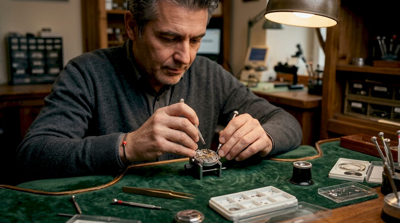 Watchmaker assembling Co-Axial escapement