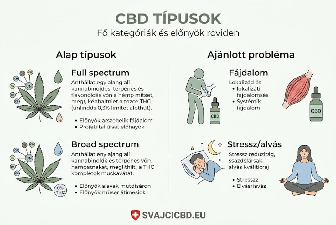 CBD típusok – főbb kategóriákat bemutató infografika